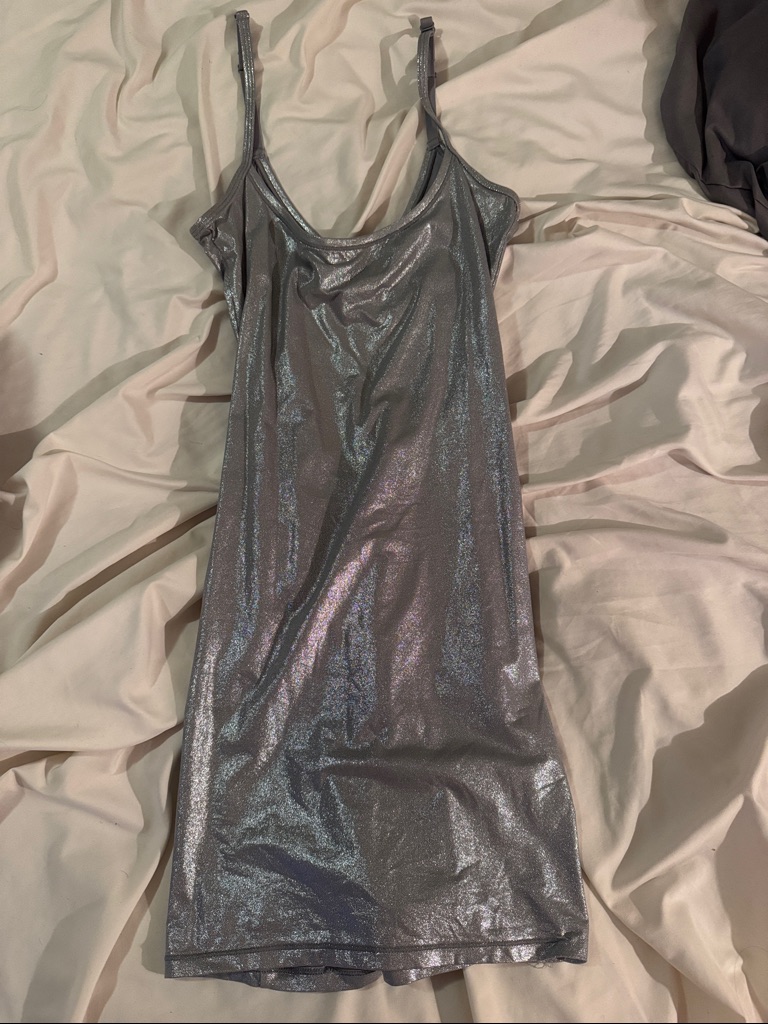 Skims Shimmery Silver Metallic Slip Dress